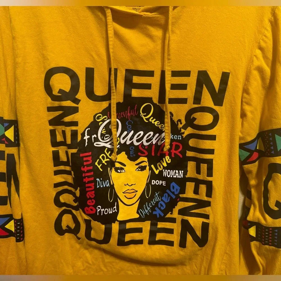 On Fire Queen Yellow Long Sleeve Hoodie T-Shirt Sz XL - Picture 2 of 7